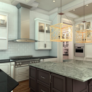 Farmhouse kitchen featuring a ZLINE KZCRN Stainless Steel Glass Wall Range Hood