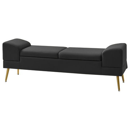 Mid-Century Style Upholstered Storage Bench, Black