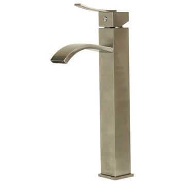 Tall Brushed Nickel Square Body Curved Spout Bath Faucet, Brushed Nickel