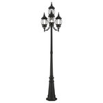 Livex Lighting - Textured Black Traditional, Colonial, French Historical, Outdoor Post Light - The classically transitional outdoor Frontenac collection boasts a cast aluminum structure with dazzling ornamental design.  The upwards facing four-head ground post light comes in a textured black finish with clear beveled glass and extravagantly decorative scrolls. The ornate quality of this light will add radiance to your house exterior day or night.