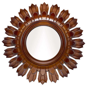 DecorShore 24in Handcrafted Vintage Framed Sunburst Wood Wall Mirror, Brown
