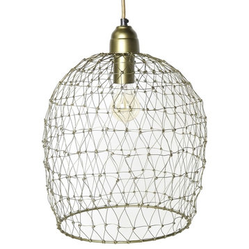 Retro Industrial Woven Brass Cage Pendant Light | Hanging Gold Mesh Metal Shade