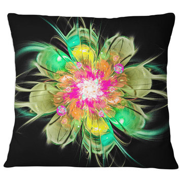 Ideal Fractal Flower Digital Art in Green Floral Throw Pillow, 16"x16"
