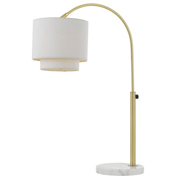 Arched Table Lamp With Fabric Shade, Brushed Gold
