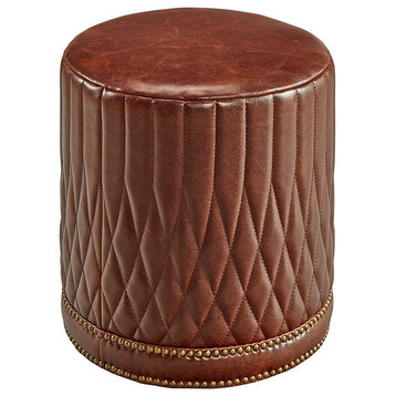 Avignon Vintage Quilted Leather Ottoman with Nailhead Trim