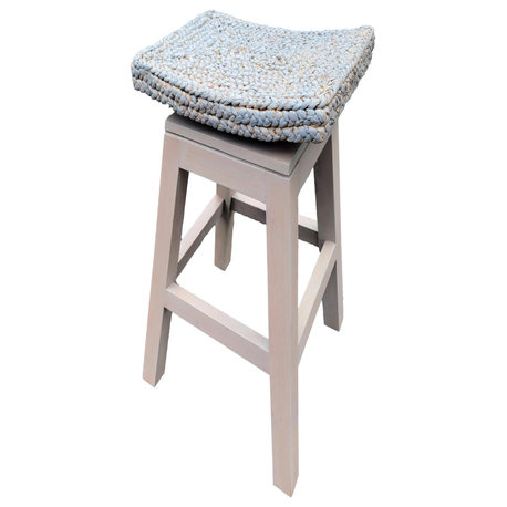 Minimalist Swivel Top Bar Stool Woven Rope Seat Natural Gray Wood, 30" H