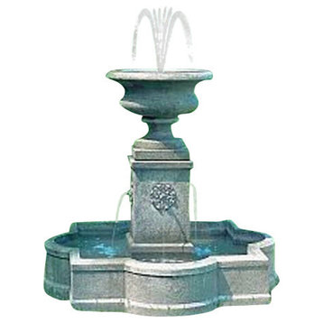 Palazzo Urn Garden Water Fountain, Aged Limestone