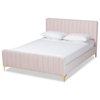 Kristiane Modern Luxe Light Pink Velvet Fabric and Gold Queen Platform Bed