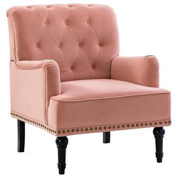 Upholstered Accent Armchair With Nailhead Trim, Pink