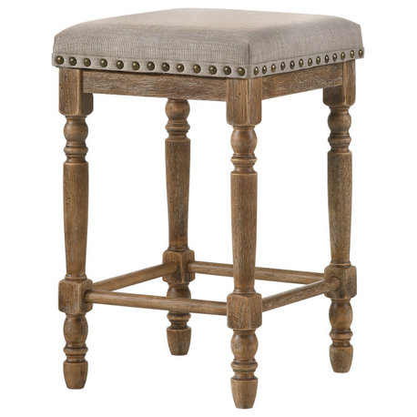 Farsiris Counter Height Stool, Beige Fabric and Weathered Oak (Set of 2)