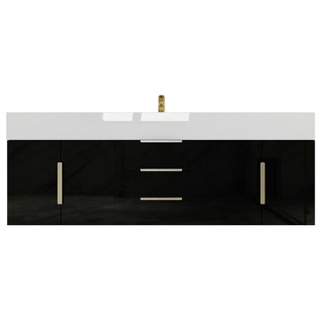 Madison 60" Wall Mounted  Single Sink Vanity with Reinforced Acrylic Sink, High Gloss Black
