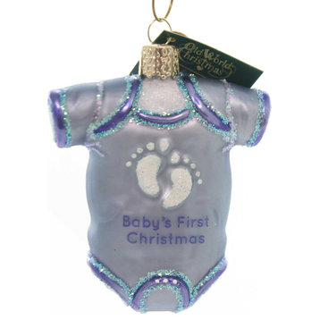 Old World Christmas Blue Baby Onesie Infants Dress Decorative Hanging Ornaments