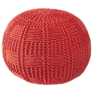 nuLOOM Knitted Cotton Basketweave Leo Pouf, Orange