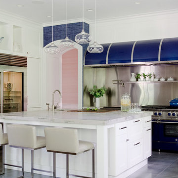 BlueStar Kitchen featuring a 60" Platinum Range with 24" Griddle, and Salamander