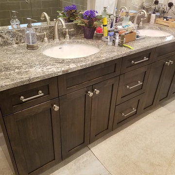 Clear alder european style bath cabinets and white melamine closet with gun safe