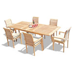 Teak Deals - 7-Piece Outdoor Teak Dining Set: 94" Rectangle Table, 6 Mas Stacking Arm Chairs - Set includes: 94" Double Extension Rectangle Dining Table and 6 Stacking Arm Chairs.