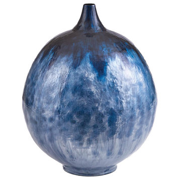Enameled Modern Blue Iron Sphere Vase Ombre Round Large Contemporary Coastal