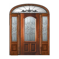 Pre-hung Side lights-Transom Door 80 Wood Mahogany New Orleans - Front Doors