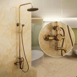Antique Wall Mount 8 inch Shower Head + Hand Shower Tub Shower Faucet - TSA007 - Tub And Shower Faucet Sets