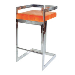 Worlds Away Hearst Bar Stool, Nickel & Orange Velvet - Bar Stools And Counter Stools