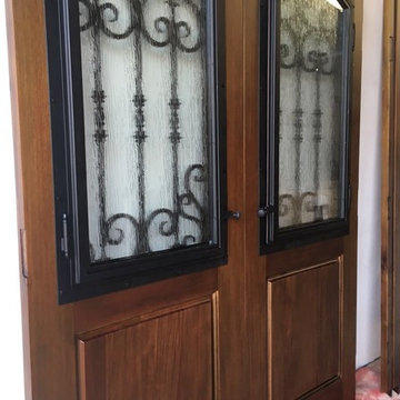 Round Top Iron Grille Operational Wood Artistic Double Door