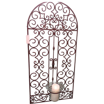 Extra Large 50 in Iron Scroll Arch Gate Wall Panel Candle Holder Plaque Grille