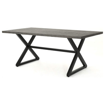 Patio Dining Table, X-Shaped Trestle Base & Rectangular Wood Grain Finished Top