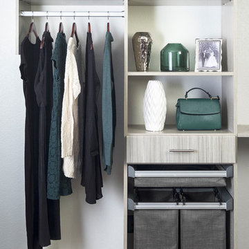 Concrete Reach-in Closet with Bar Handles and Pull-Out Self and Hamper