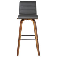 Vienna 26" Barstool, Walnut Wood Finish With Gray PU Upholstery