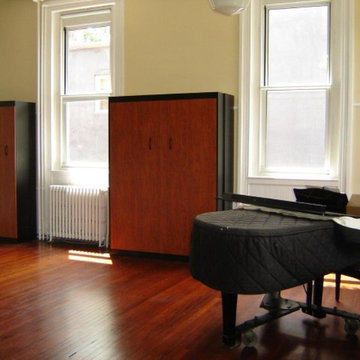Panel bed and separate cabinet, perfect for a small space!