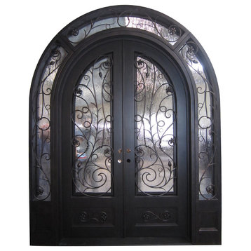 86"x108'' Wrought Iron Front Double Door With Double LOW-E Glass, Left Hand