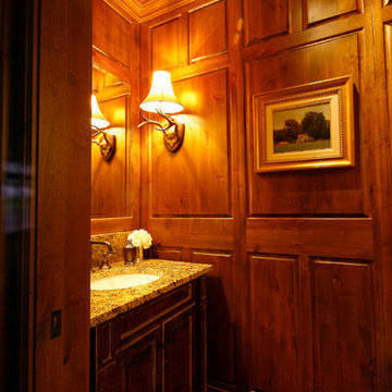Knotty Alder Wood Paneled Guest Bathroom