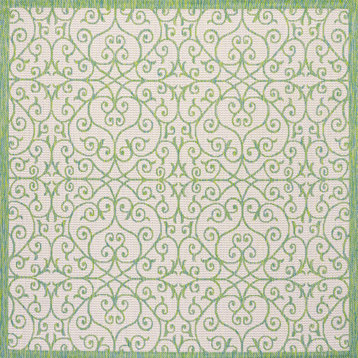 Madrid Vintage Filigree Textured Weave Indoor/Outdoor, Cream/Green, 5' Square