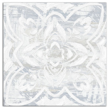 White Textured Medallion II 16"x16" Canvas Wall Art