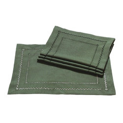 Xia Home Fashions - Handmade Double Hemstitch Easy Care Placemat, 13"x19", Pine, Set of 4 - Placemats