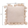 Luxurious Square Cotton Woven Slub Pillow With Tassels, Cream
