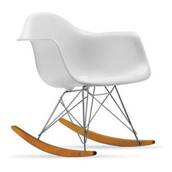 Eames Molded Plastic Rocker, White, Chrome/Maple Base - Rocking Chairs