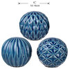 4" Blue Marbleized Geometric Ceramic Ball Accents Set Of 3