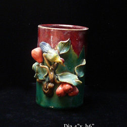 Chinese Ceramic Flower Bird Motif Container - Vases