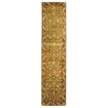 Safavieh Antiquity Collection AT52 Rug, Green/Gold, 2'3"x12'