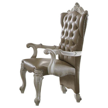 Versailles Arm Chair, Set of 2, Vintage Gray PU and Bone White
