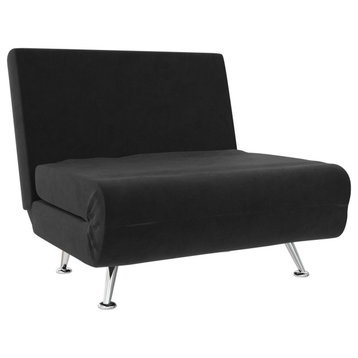 Modern Sleeper Chair, Chrome Metal Legs With Microfiber Upholstered Seat, Black