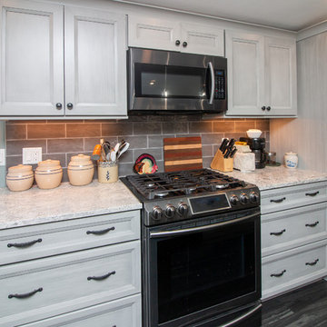 Transitional Steaked Limestone Kitchen Remodel w/ white Bahamas Granite top