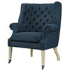 Classic Accent Chair, Comfortable Azure Polyester Seat, Button Tufted Wingback
