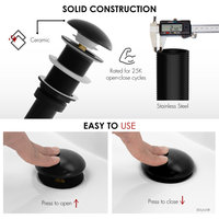 STYLISH Vessel Sink Pop-Up Drain with black ceramic cap without overflow