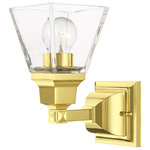 Livex Lighting - Livex Lighting Mission 1 Light Polished Brass Single Sconce - The Mission collection has clean lines with geometric forms. This one light bath vanity light features clear glass on polished brass, square style arm that elevates the classic look.