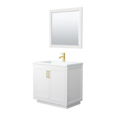 Miranda 36" White SGL Vanity, 1.25" Thick Int. Sink Top, Gold Trim, 34" Mrr