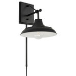 Capital Lighting - Jones One Light Wall Sconce, Matte Black - Inspired by antique warehouse shades the Jones 1-Light Sconce gives a modern update to the iconic style with unique cord-wrapped details and the option to use as a plug-in. The contrast of the powder coated Matte Black finish and white shade interior makes this fixture playful without overpowering a space.