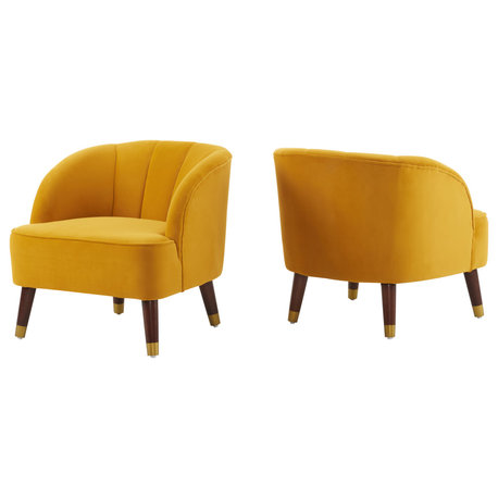 GDF Studio Veneras Velvet Barrel Club Chairs, Orange, Set of 2