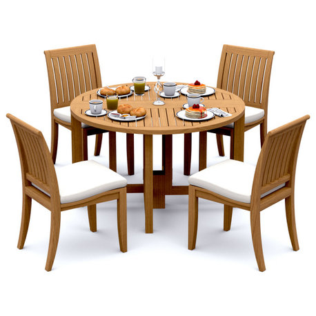 5-Piece Outdoor Patio Teak Dining Set: 48" Butterfly Table 4 Lagos Armless Chair